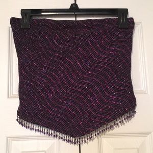 Strapless Crop Top with Beading and Glitter Detail